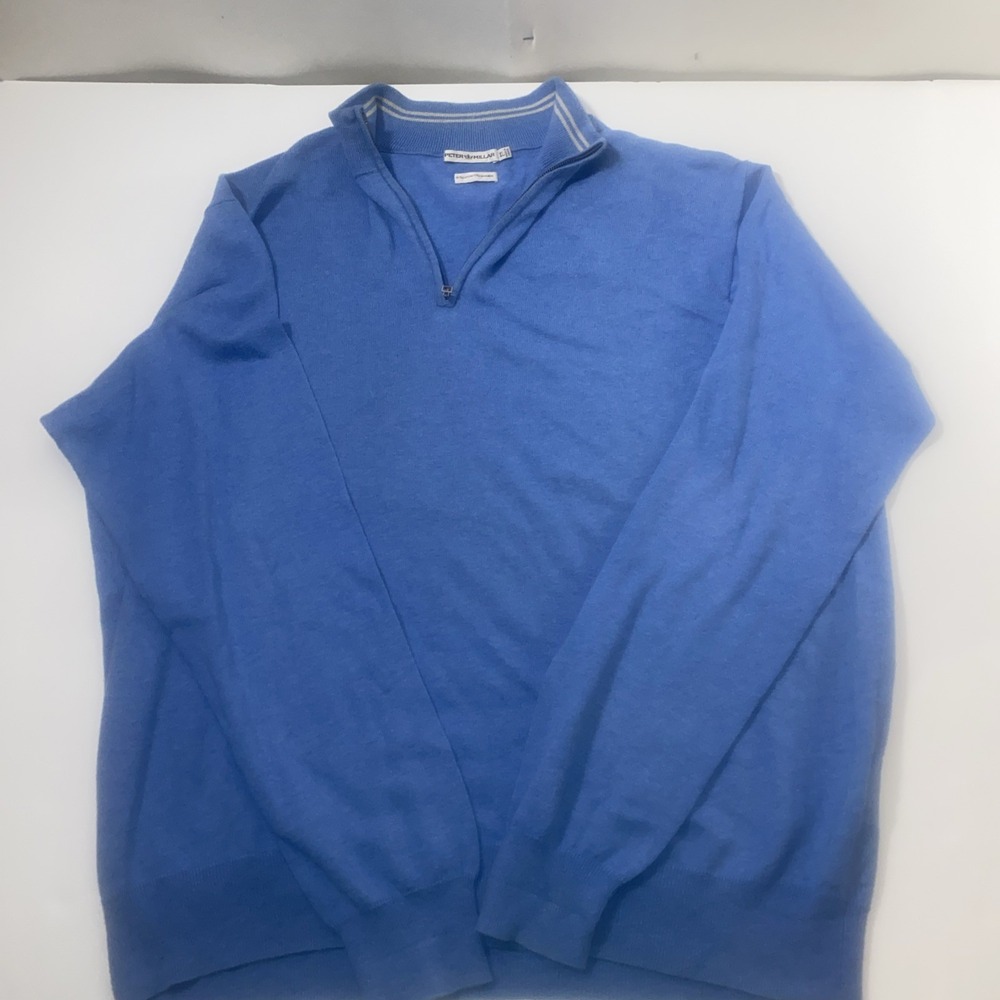 Peter Millar 1/4 Zip‎ Golf Sweater Pullover Cotton Cashmere Blend Light Blue  XL